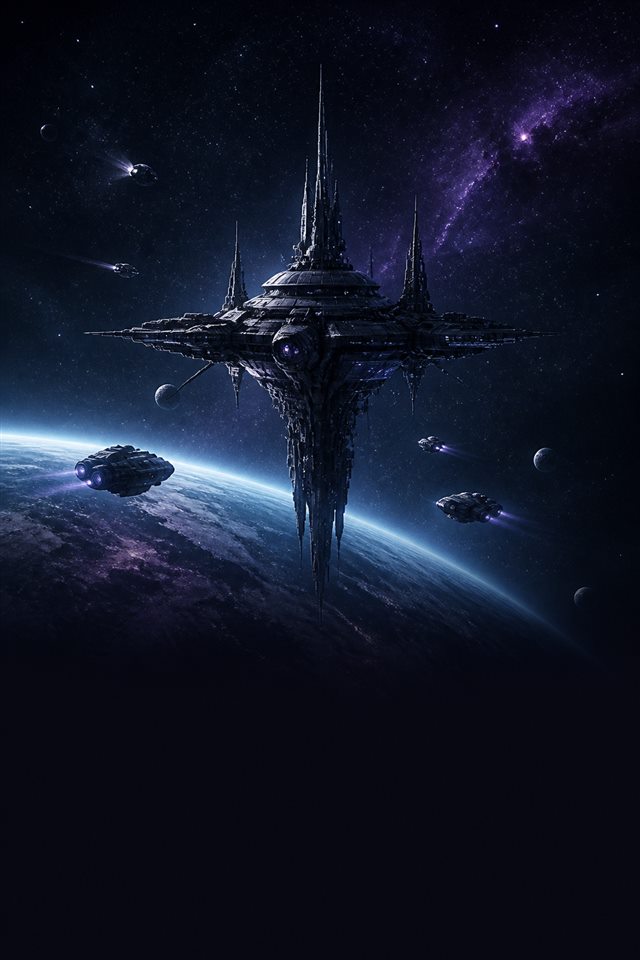 Station spatiale en orbite autour d'une planète